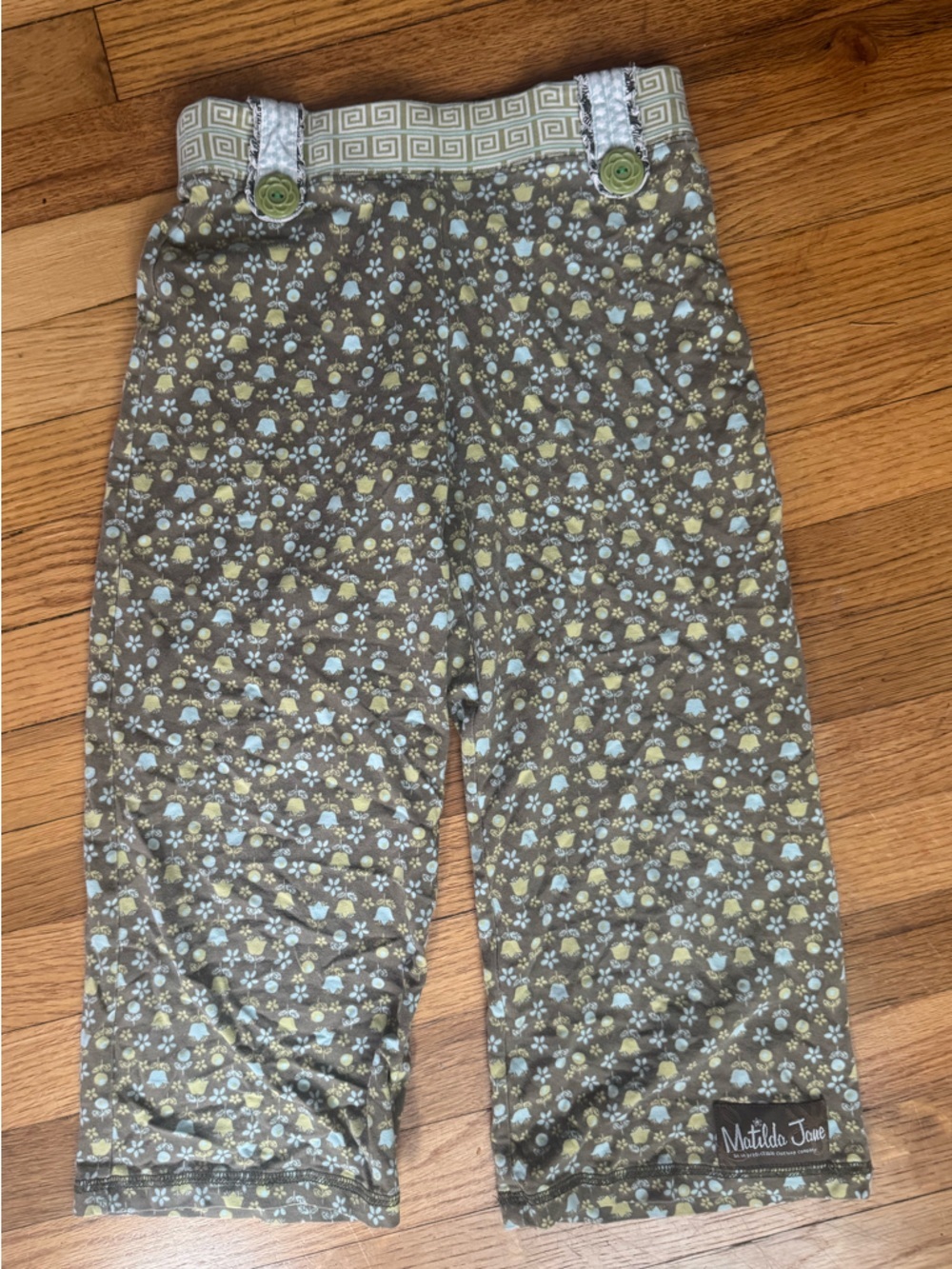 Matilda Jane Brown Floral Pants with Light Blue and Pale Yellow Accents